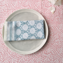 Load image into Gallery viewer, table cloth, napkins, hand printed, pink tablecloth
