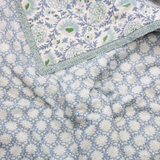 quilted bedspread, blue quilt, hand blocked quilt, oka
