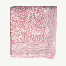 Load image into Gallery viewer, roza blue floral coral tablecloth, pink tablecloth, hand block, oka
