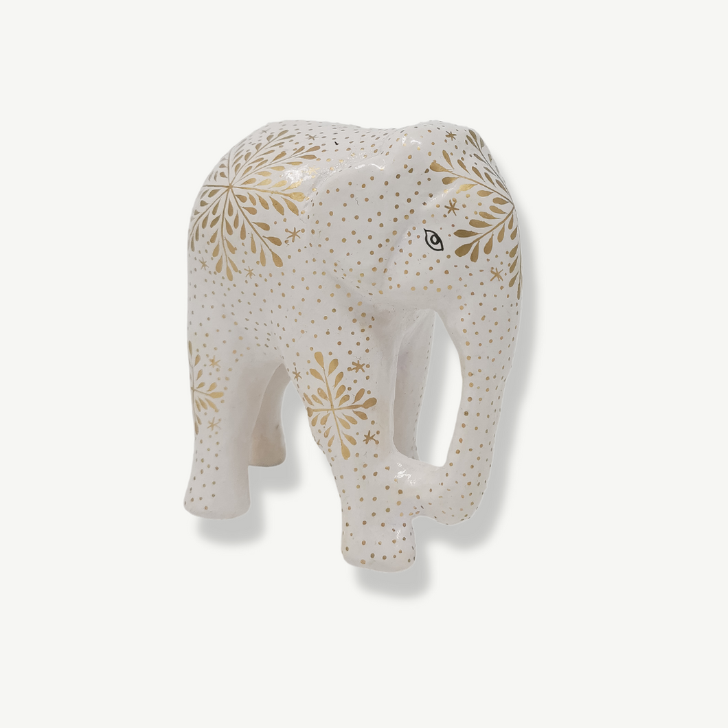 White & Gold Leaf Christmas Elephant Ornament