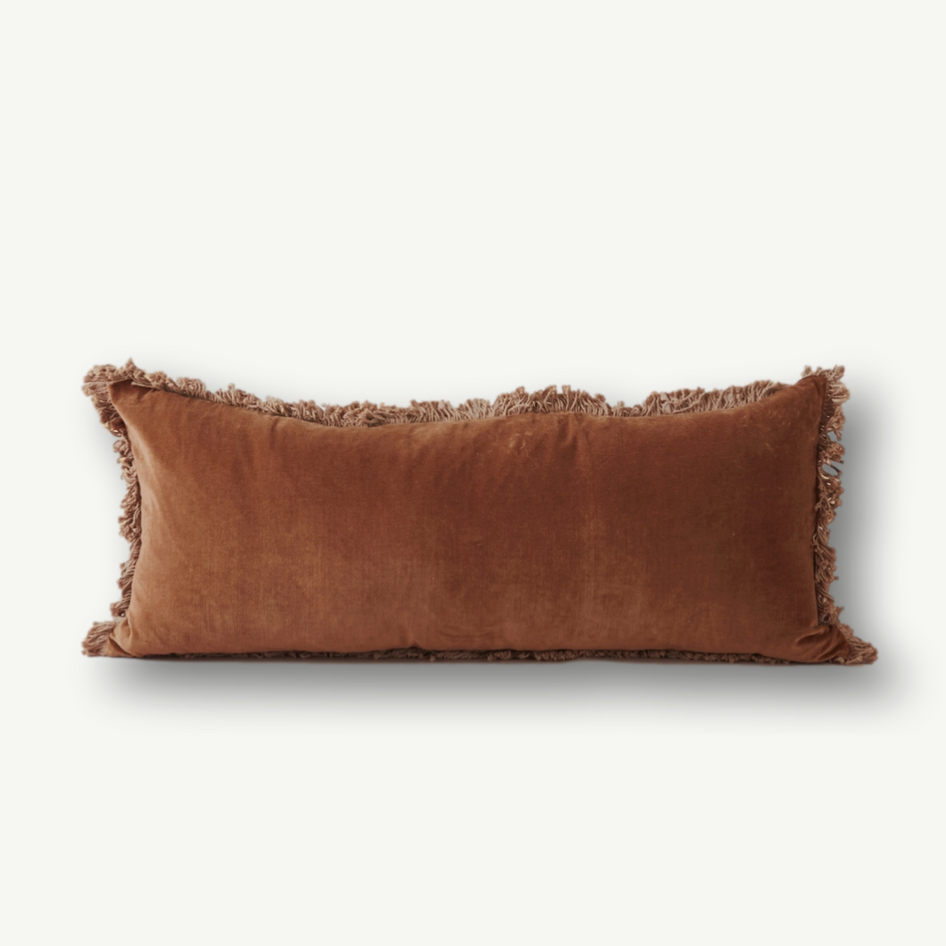 old-and-new-company-betsy-bolster-cushion-rust-brown-velvet