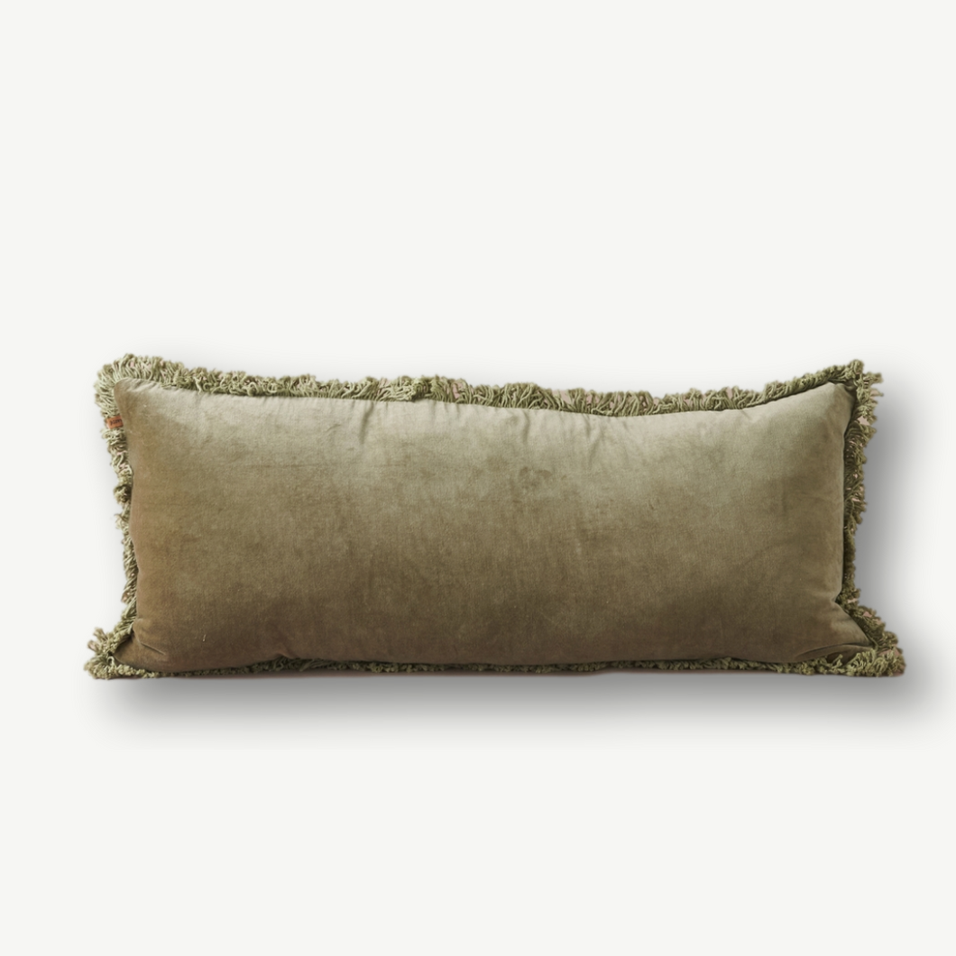 the-old-and-new-company-green-velvet-bolster-cushion