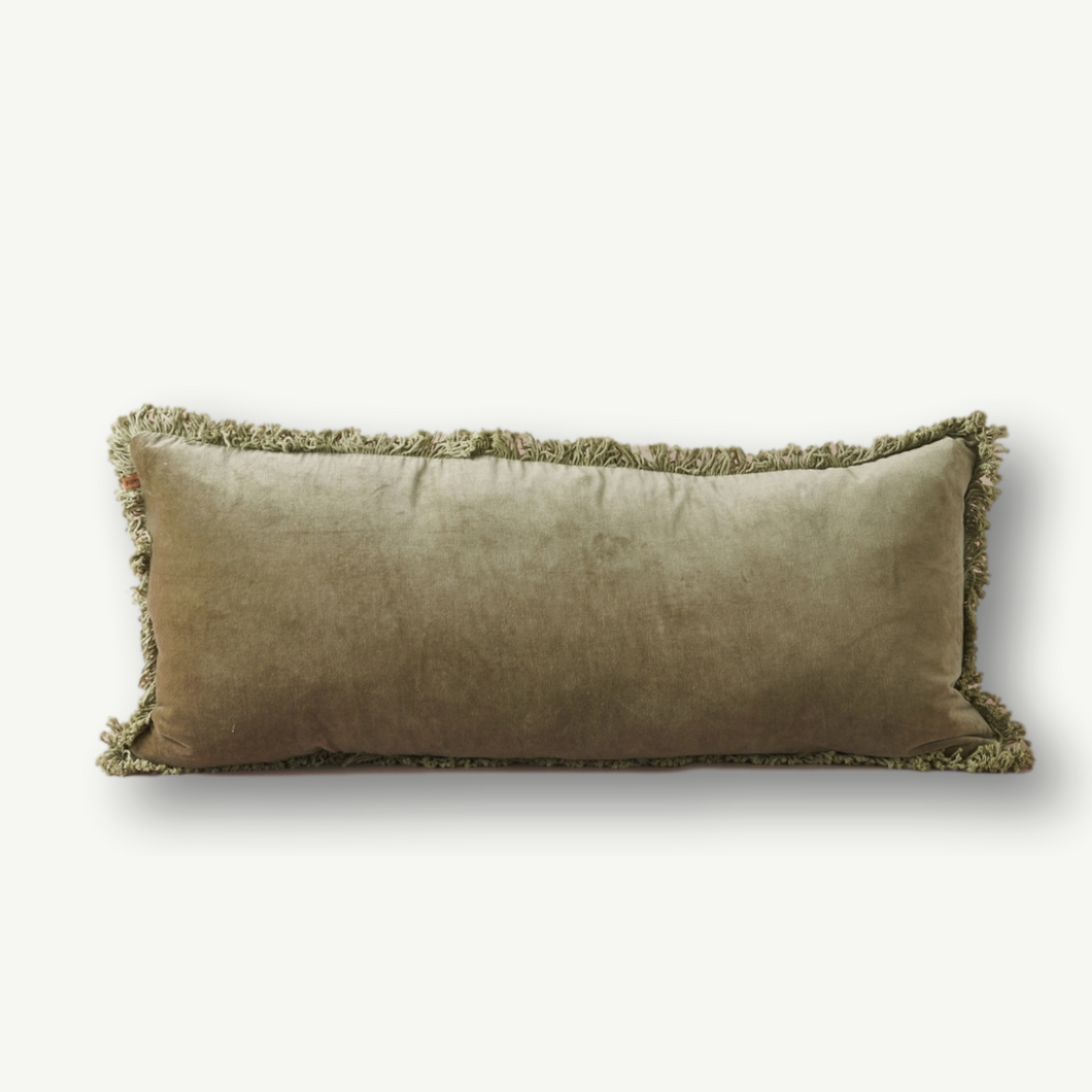 Green velvet bolster pillow online