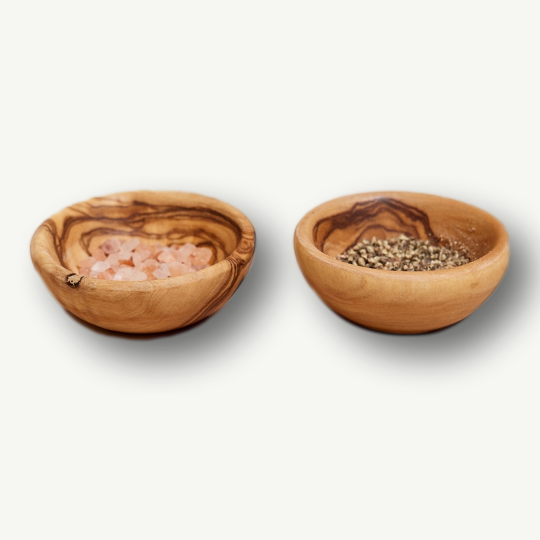 Handcrafted Olive Wood Salt & Paper Dishes | Set of 2